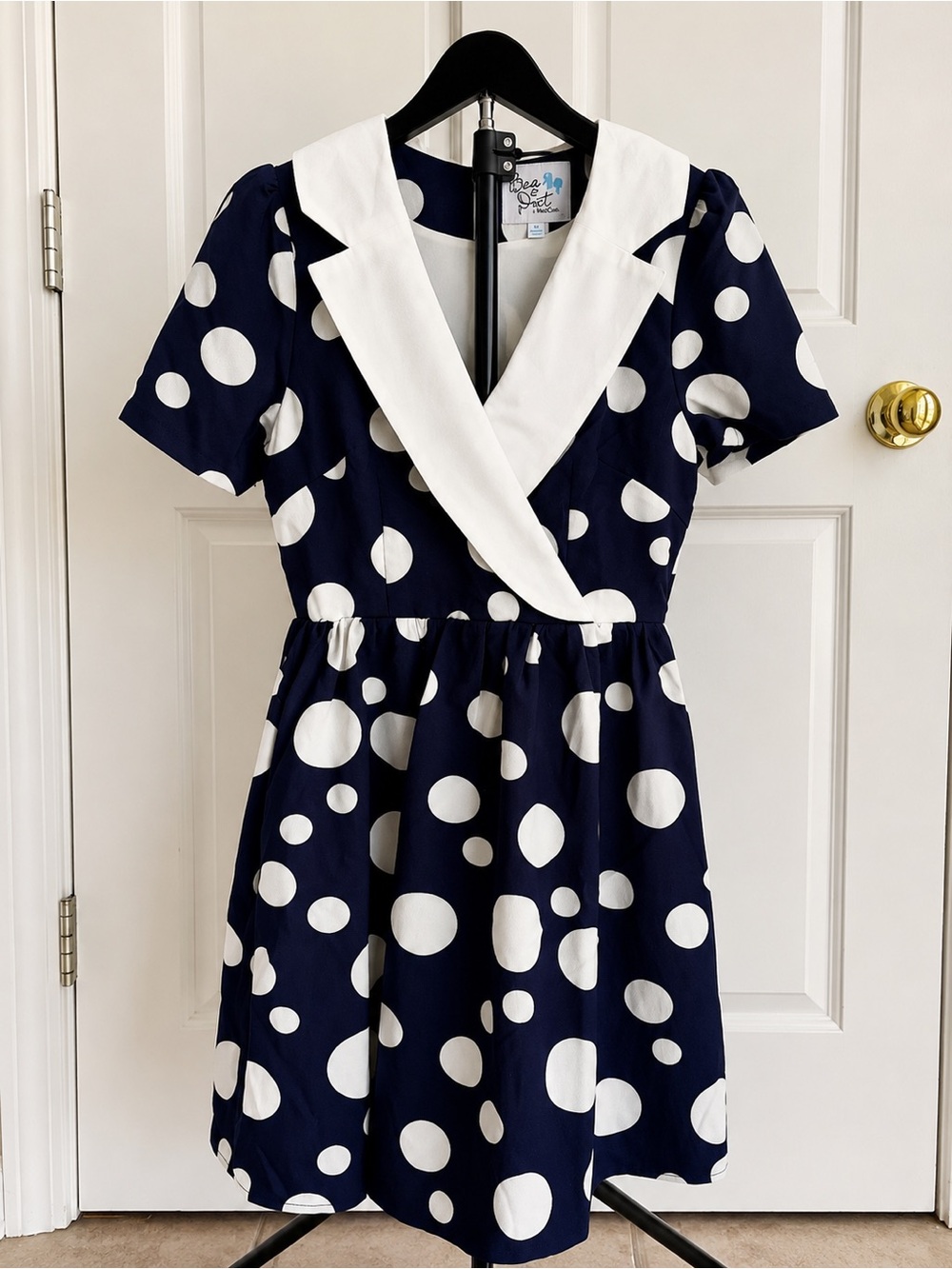 Bea & Dot by ModCloth Dress M Navy Cream Polka Dot Retro Sailor Collar NWOT